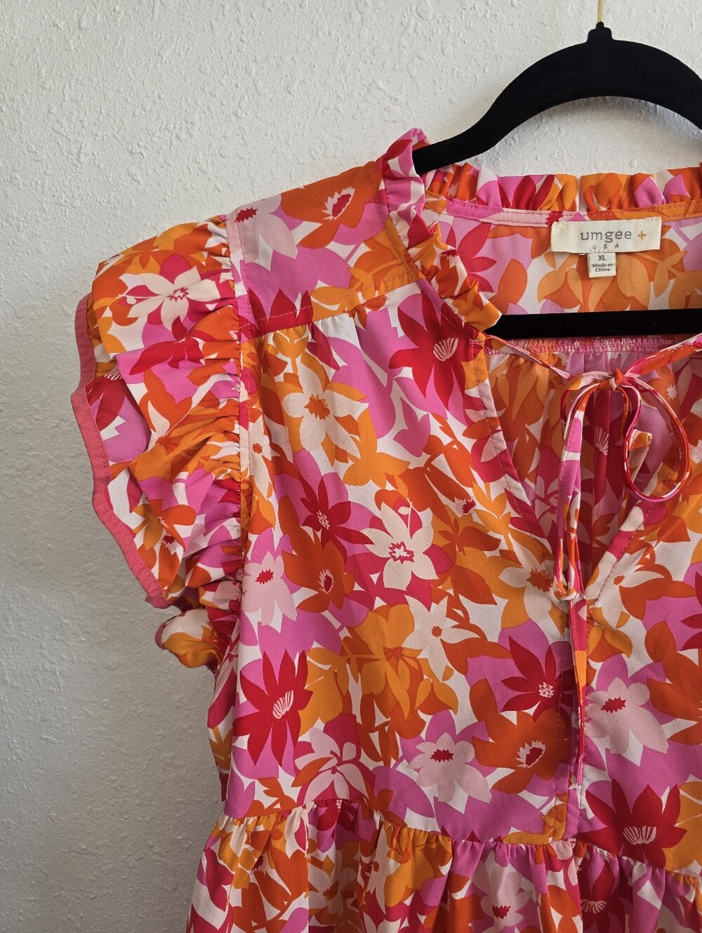 Umgee It's All For Fun Pink Floral Babydoll Blouse Sz XL Ruffle Sleeve - Picture 7 of 12